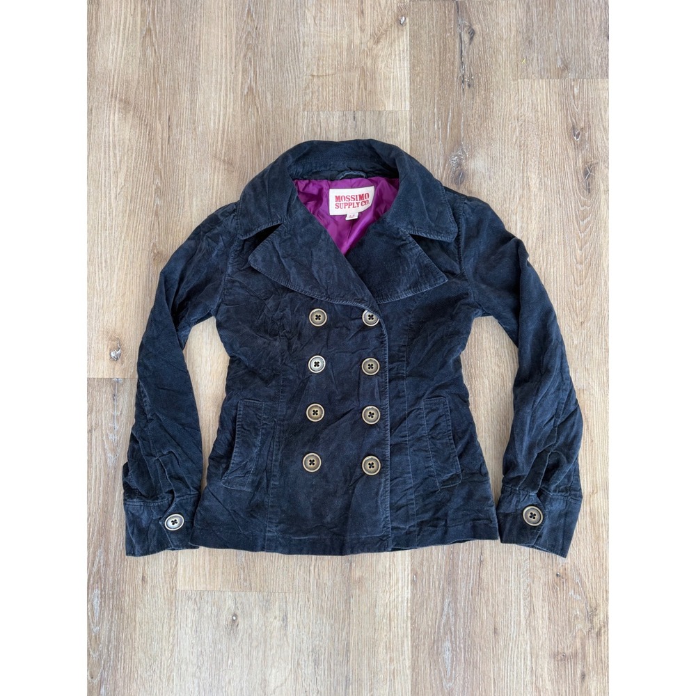 Y2K Mossimo 100% Cotton Velveteen Pea Coat Women S Navy Blue Double Breasted